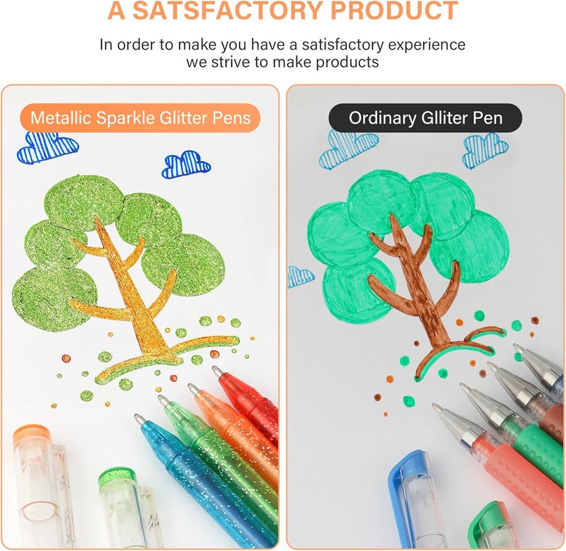 ZSCM QUALITY DECIDES THE FUTURE ZSCM 48 Pack Metallic Glitter Gel Pens Set, 24 Colors Sparkle Gel Pens with 24 Glitter Pen Refills in Canvas Bag for Adult Coloring Book Drawing Crafts Scrapbooks Journaling - Image 3